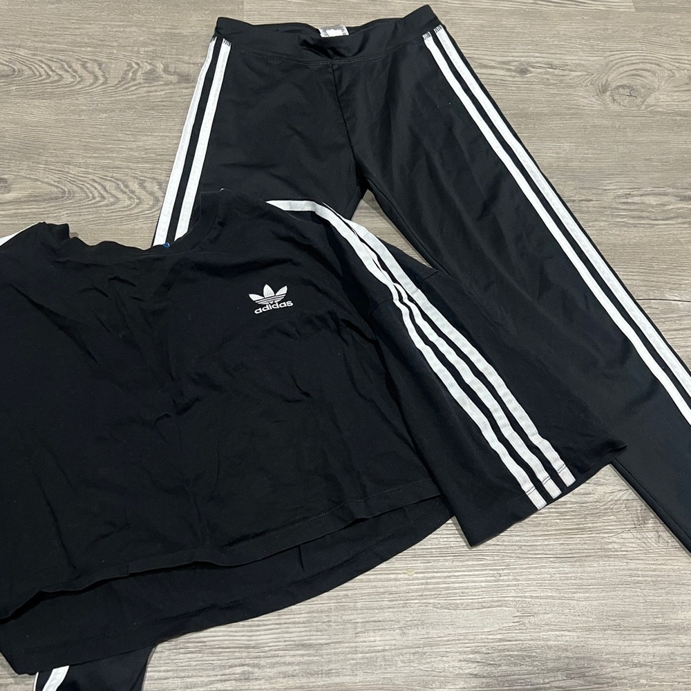 Adidas kids girls active tights size 14 & oversized crop shirt size 14